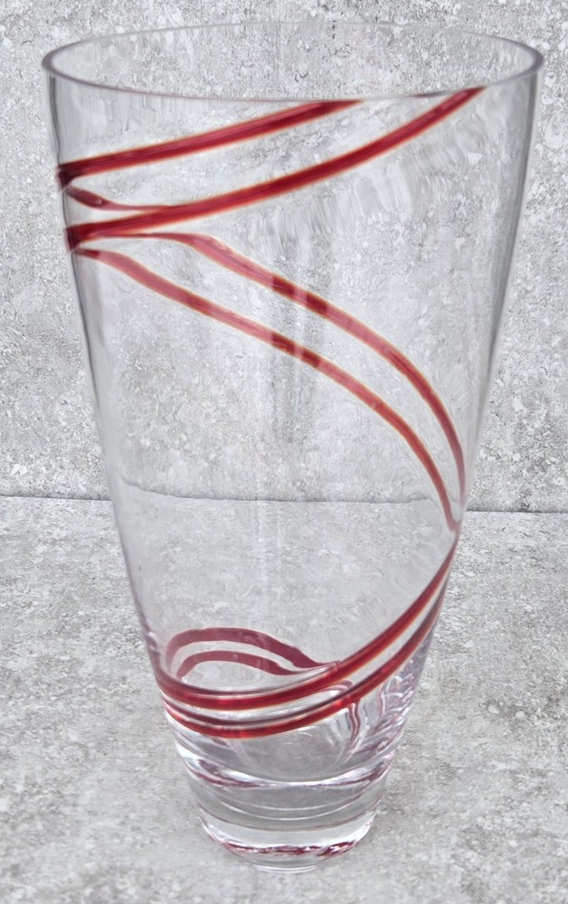 Rare HTF PIER 1 One Red Swirl Line Swirline Blown Art Glass Vase FREE US SHIP