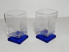 2 DiSaronno Cobalt Blue Stem Base Italian Liqueur Cordial Glass Square Pedestal