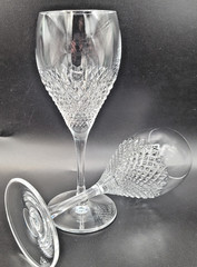 RARE Rogaska 2 Lead Crystal Diamond Cut Wine Goblets ~8″H Signed/Pegasus Logo