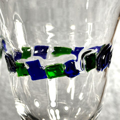4 Global Amici Hand Blown Wine Goblets Fused Art Blue Green Confetti Tiles