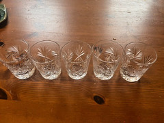 Vintage Hand Cut Crystal Shot Glasses Set of 5 Pinwheel Fan Pattern EUC