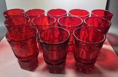 Set of 12 – Fostoria HFM Henry Ford Museum Argus Ruby Red Tumblers MINTY!