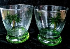 Set Of 4 Laurie Gates Cocktail Glasses Bahama Palm Trees Etched On Clear Glass