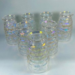 Federal Glass Set of 7 Colonial Iridescent Thumbprint 8oz Tumblers 1960s
