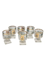 Libbey Southern Comfort Steamboat Footed Cocktail Glass Set of 6 Turquoise Gold