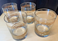 Vintage 4 MacBeth Evans Sovereign Gold Band MCM Style 4″ tall Glasses Barware