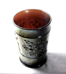 NORTHWOOD AMETHYST/PURPLE RASPBERRY CARNIVAL GLASS TUMBLER Basketweave Base