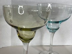 3 Laura Glass Allegro Etched Margarita Barware Glasses Pastel Spring Easter