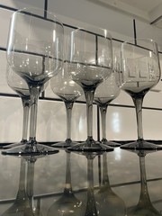 Vtg. Belgium Smoke Grey Crystal Stemmed Wine Glasses. Retro, Mod. Set of 6.