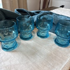 Vintage Anchor Hocking Capri Blue Georgian Honeycomb 4” Juice Tumbler Set – RARE