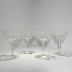 Vintage Etched Crystal Cocktail Martini Glasses Floral Daisy Set Of 4 As-Is