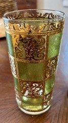 Vintage Signed Culver Prado Green and Gold High Ball 12oz Cocktail Glass