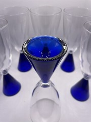Sasaki Eon Blue 7 1/2″ Water Goblets Blue Stem Clear Bowl – Set of 6 Made Japan