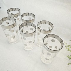 6 MCM Dorothy Thorpe 1960’s Highball Tumbler Silver Rim Polka Dots Retro Barware