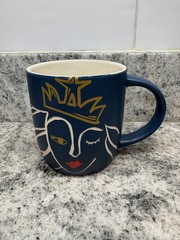 Starbucks Royal Queen Face Mug Blue Gold 14oz Ceramic Coffee Cup Art Modern 2022