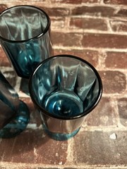 Set of 3 Vintage Colony Nouveau Riviera Blue Teal Octagonal Water Goblet Glasses