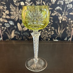 St. Louis Glass? Cut to Clear Crystal Wine Hock Yellow Chartreuse Air Twist Stem