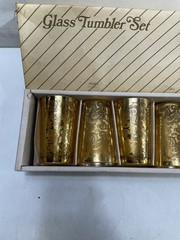 Set 6 Vintage Mid Century Glass Tumblers Gold Paisley Tree Drinking Glasses 4″