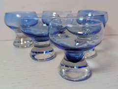 Vintage Cobalt Blue Cognac Whiskey Sake Glasses, Set Of 6