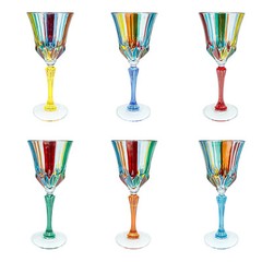 Set of Six 6 Murano Wine Glasses Multi Colour Hand Painted Venice Italy