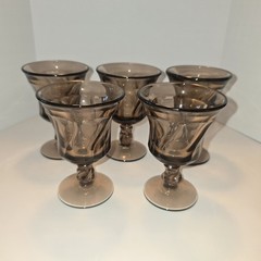 Vtg Fostoria Jamestown Smoke Brown Swirl Cordial Liqueur Glasses Set of 5 4″