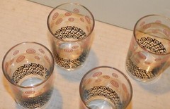 Set of 6 Vintage MCM Libbey Pink & Black Swirl Scroll Juice Tumbler Glasses EUC