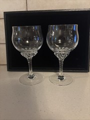 Set Of 2 Sasaki Coronation Crystal Twisted Stem Wine Goblets Glasses Barware