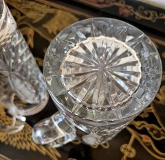 2 Large 7″ Bohemian Crystal Cut Clear Glass Mug Pair Vase Handles 1.75 Lbs Each!