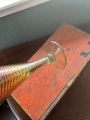 HTF Rick Strini Studios Glass Goblet-7” Iridescent Marigold Orange Swirl Twist