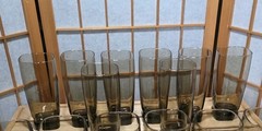 Vtg Libbey Carrington Smoke Brown Highball Glasses 6.25″ Set 8 MCM Square Bottom