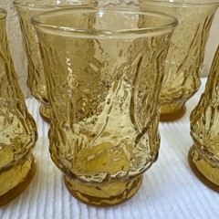VTG Set Of 7 Anchor Hocking Rain Flower Amber Flat Tumbler Juice Glasses 6 Oz.
