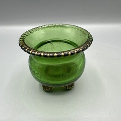 EAPG Colorado Green Footed Cup Punch Bowl Engraved Annie Irene 1910 Gold Rim