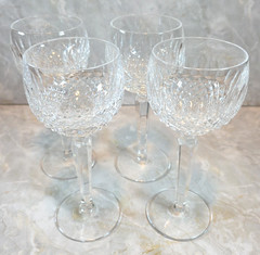 Vtg Waterford Crystal Colleen Stem Wine Hock Glasses Set of 4 Tall Goblets 7.5″