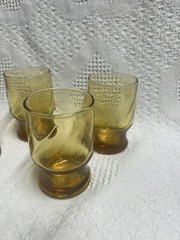 4 Vintage Libbey Glasses Amber Optic Swirl Weighted Bottom Juice Tumblers