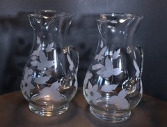 Large Clear Glass Pitchers with Etched Floral Pattern (Set of 2)
