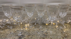 6 LENOX CLARITY GOLD VERTICAL CUTS GOLD TRIM WATER GOBLETS 7 3/4″ TALL 3″ WIDE