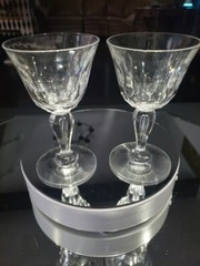 Wine / Cocktail Glasses Antique crystal Bubble stem Flute panel cut thumbprints