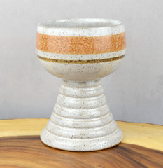 Studio Art Pottery Goblet Chalice Cup Speckled Striped Stoneware Gray