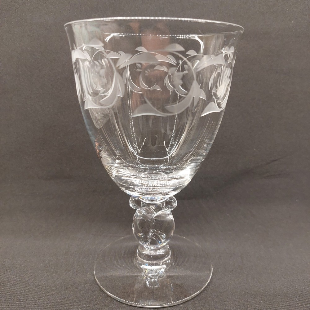 Heisey Lariat Water Goblet with Moonglo Etching Produced 1942-1956