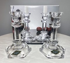 PAIR Shannon By Godinger Classical Hand Cut Crystal Candlesticks 14861 5.75” NEW