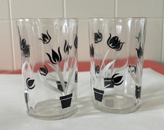 2 Black Tulips Clear Swanky Swigs Kraft Foods 3.5” Tall Glasses