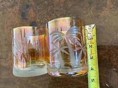 Vintage Leaded Cut Crystal Whiskey Glasses Palm Tree Tropical Set of 2