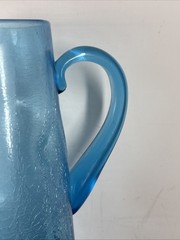 Blenko Pitcher Glass Blue Crackle Dimple Pinched Vintage Kitchen Cobalt