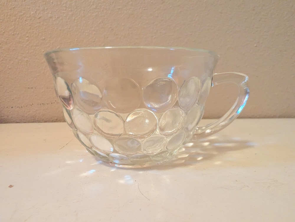 1950’s Anchor Hocking Clear Boopie Bubble Style Handle Punch Glass Tea Cup