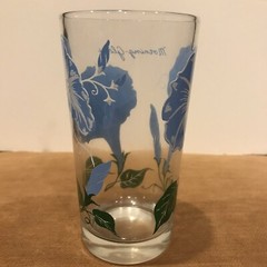 Vintage Boscul Peanut Butter Flower MORNING GLORY Blue White Drinking Glass 5”