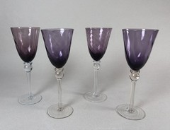 4 Amethyst Tulip Crystal Wine Glasses