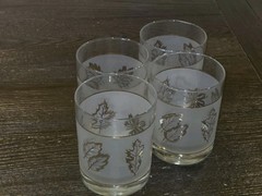 Set of 4 Vintage Libby Arby’s Rocks Glasses Gold Trim