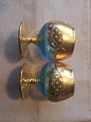 Vintage Blue Murano Tre Fuochi Liquer Glasses With 24k Gold Trim And Floral …