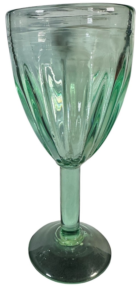 Beautiful ~KALALOU~ Handmade Wine Drinking Glass Green Recycled Glass. 8.5” Tall