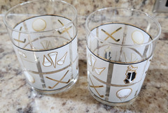 Culver Golf Gold Frosted Fairway MCM Doubled Old Fashioned Glasses Set 2 Vintage